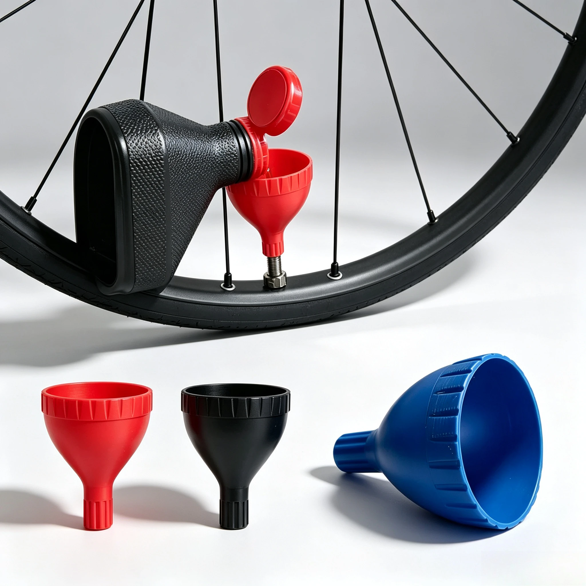 Fahrrad-Reifenventil-Öleinfülltrichter, 3 Farben, Kunststofftrichter für die Injektion von schlauchlosem