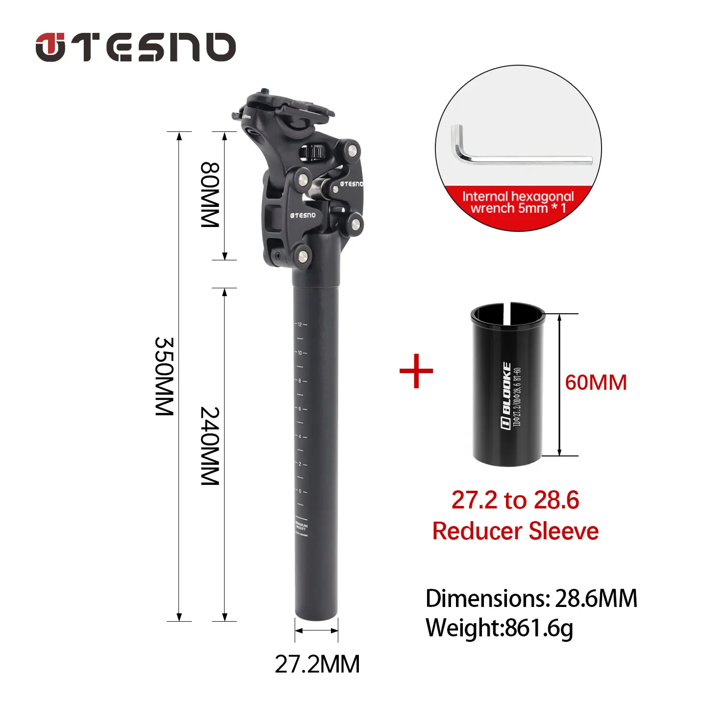 TESNO Fahrrad Sattelstütze Mit Stoßdämpfer 27,2/30,9/31,6mm MTB Fahrrad Sattelstütze Suspension Vier Link