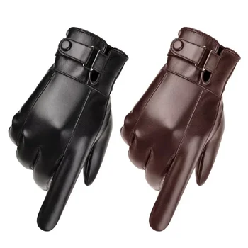 Winterhandschuhe für Herren, echtes Leder, warm, plus Samt, Touchscreen-Handschuhe, Outdoor, Radfahren
