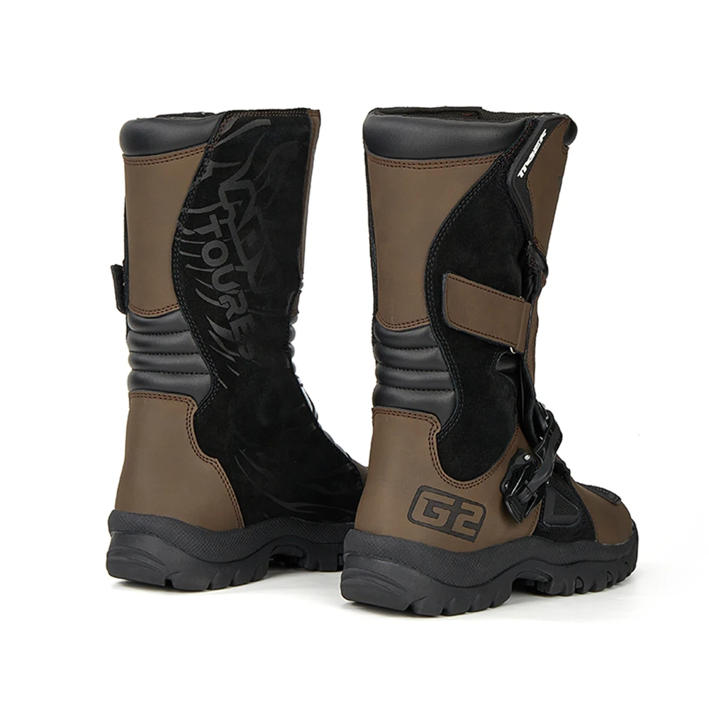 Motorradstiefel Herren Wasserdichte Motorradfahrerschuhe Braunes Leder – Image 3