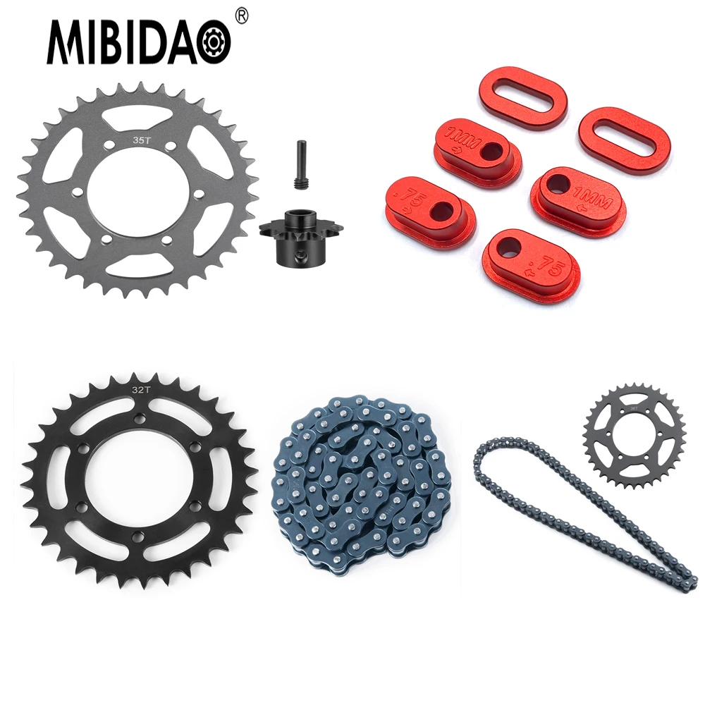 MIBIDAO 36T 32T Metallgetriebe 35T+11T Kettenrad-Kit Kettenspannungseinsteller für 1/4 PROMOTO-MX RC MOTORRAD