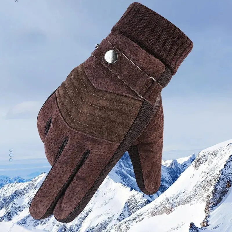 Handschuhe herren winter radfahren motorrad wind dichte kalte isolierung warm leder touch screen anti-rutsch