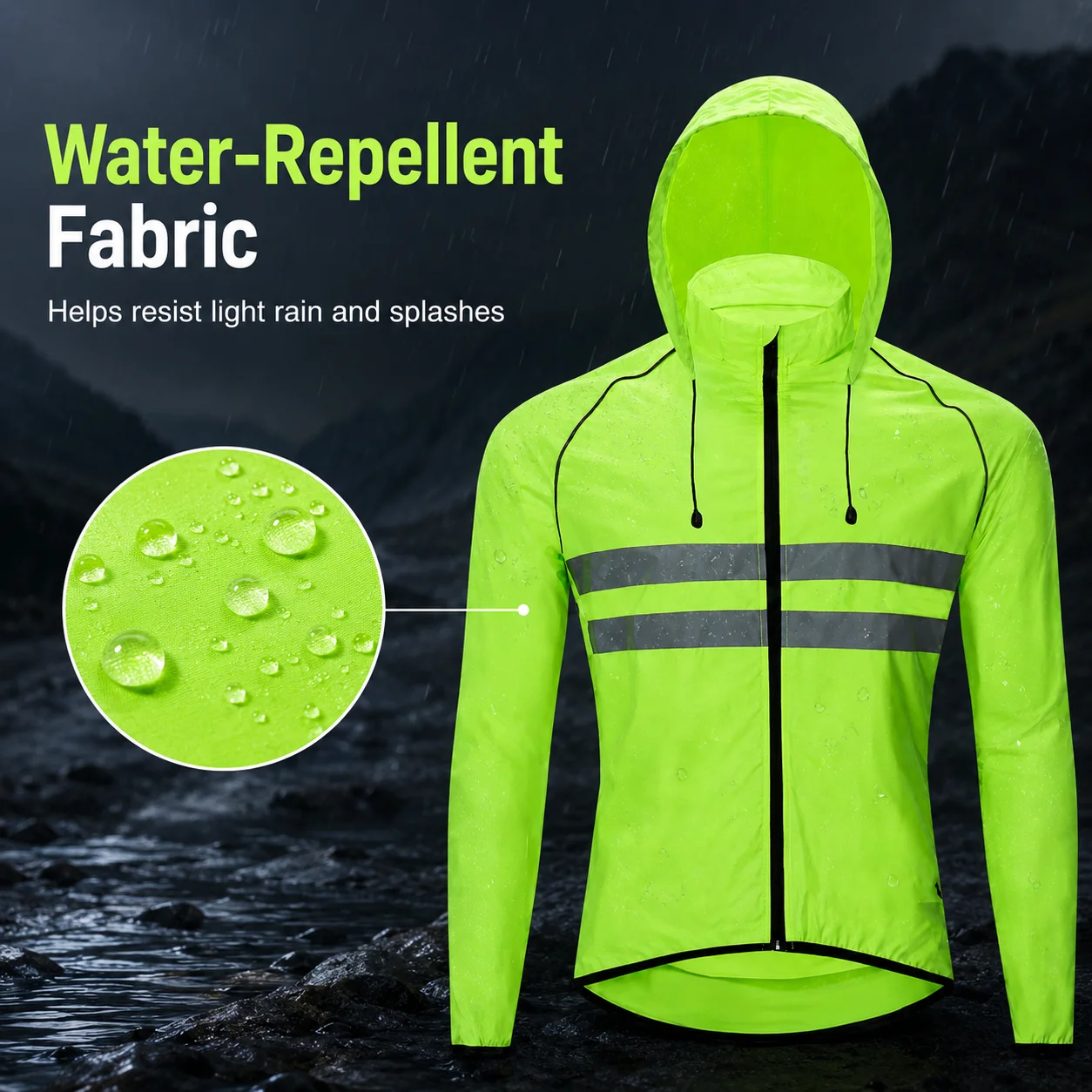 Herren Fahrradjacke Reflektierend mit Kapuze Winddicht Wasserabweisend – Image 3