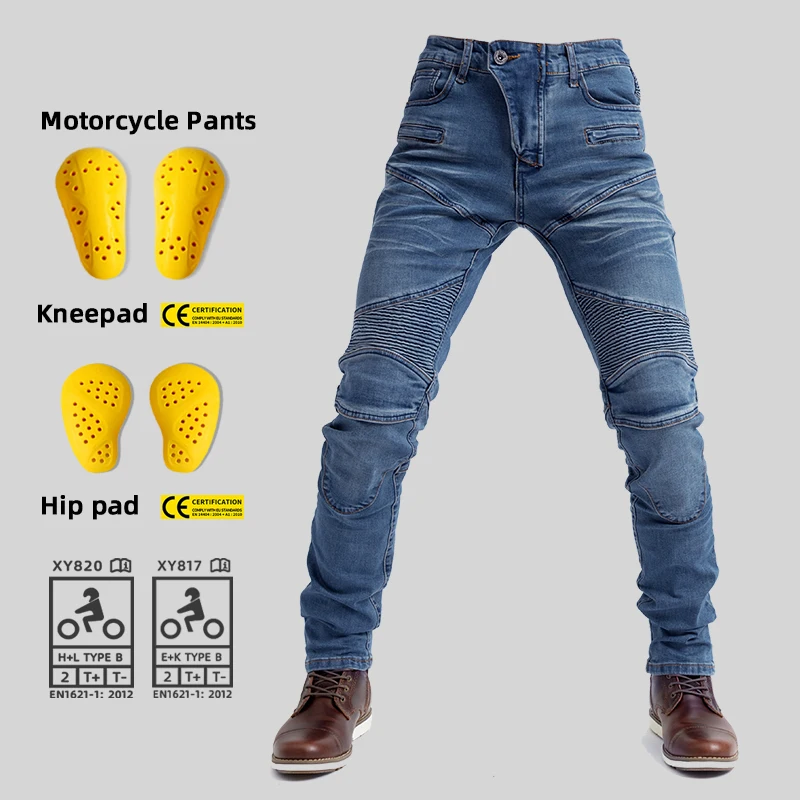 Slim Straight Motorradjeans für Damen und Herren, Anti-Sturz-Fahrhose, Moto Biker Schutzausrüstung, lässige