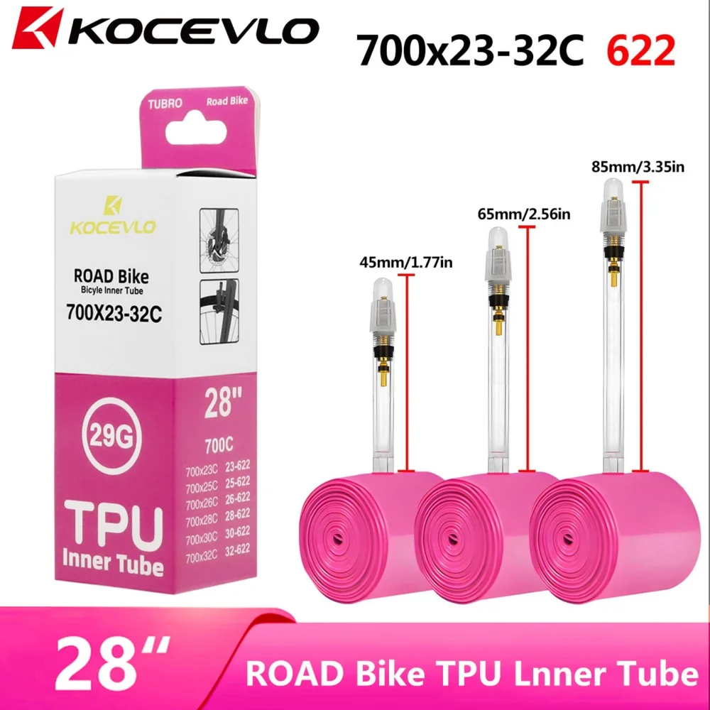 KOCEVLO Rennrad TPU-Schlauch 29g 700x23C 25C 26C 28C 30C 32C TPU-Material Reifen 45/65/85mm Länge