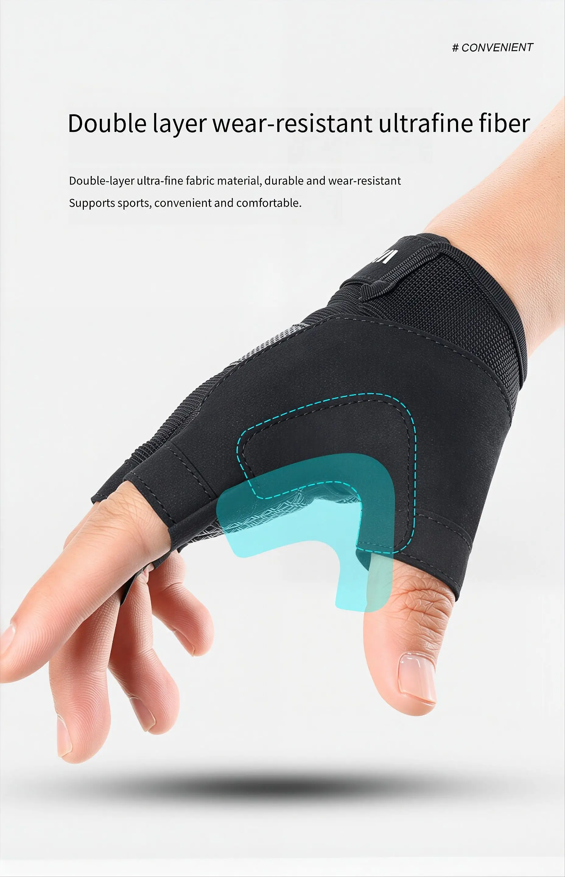 Halbfinger-Handschuhe Fitness Anti-Rutsch Damen Herren Gel-Polster – Image 3