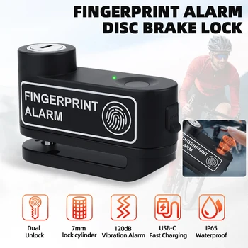 Motorrad-Alarm, Fingerabdruck-Entriegelung, Scheibenbremsschloss mit Schlüsseln, wiederaufladbares
