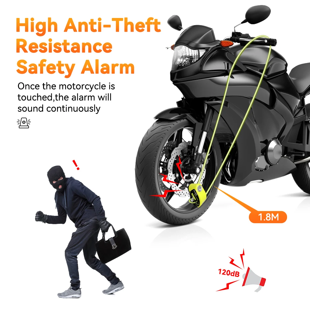 Fahrrad Motorrad Alarm Scheibenbremse Sperre 120dB Wiederaufladbare – Immagine 6