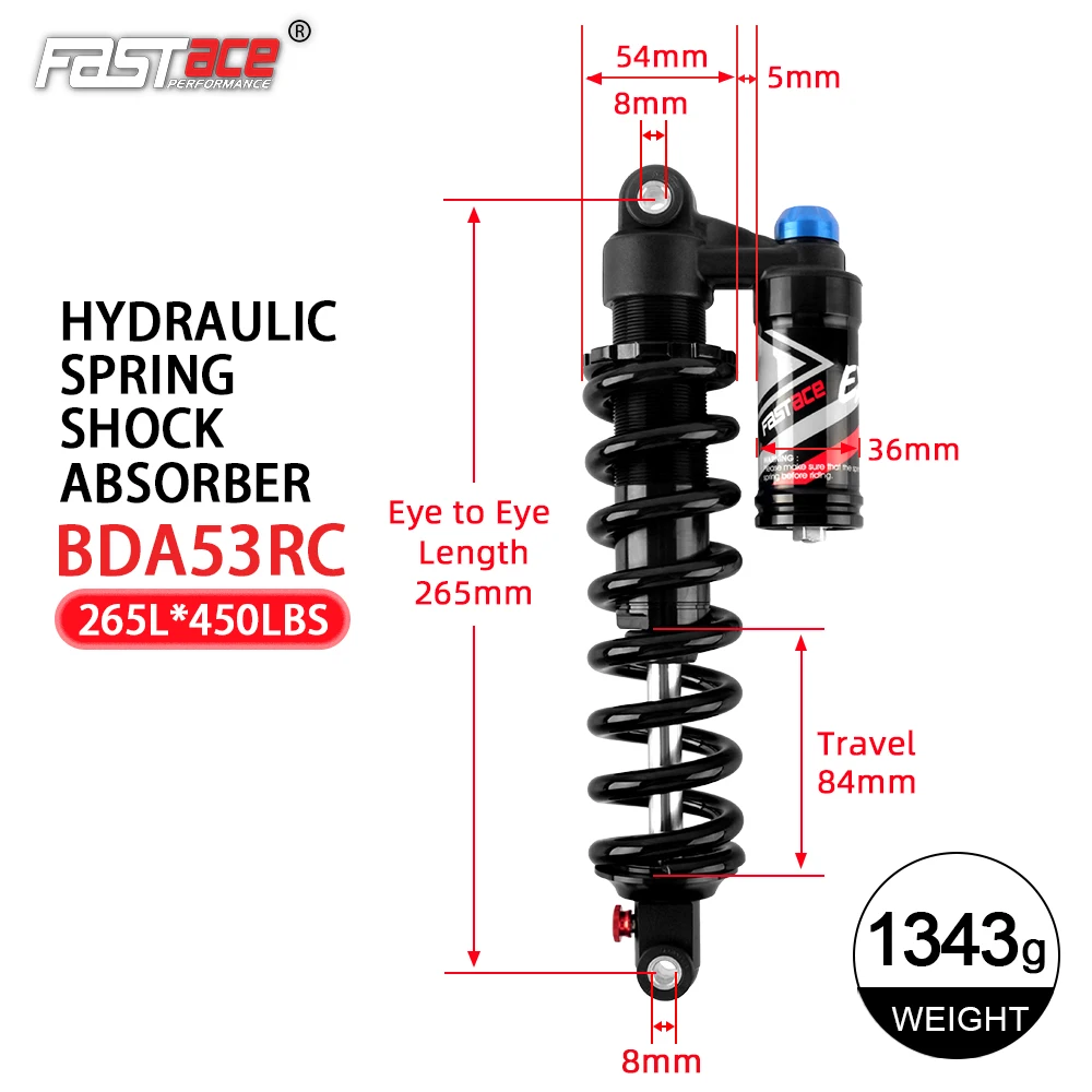 FASTACE MTB Hinterradstoßdämpfer BDA53RC 265 mm Mountainbike-Stoßdämpfer 450 lbs 550 lbs für Surron Talaria