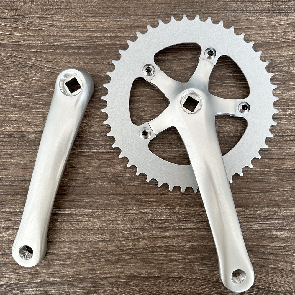Single Speed Vintage Fahrradkurbelgarnitur Fixed Gear Silber Rennrad Kettenblatt Kettenrad 170 mm Kurbel 44T