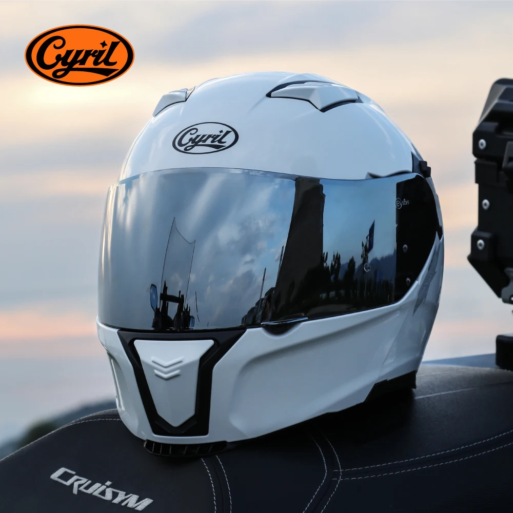 Cyril Motorradhelm Flip Up Dot Zertifizierte Doppellinsenhelme Innenvisier ECE-zertifizierter