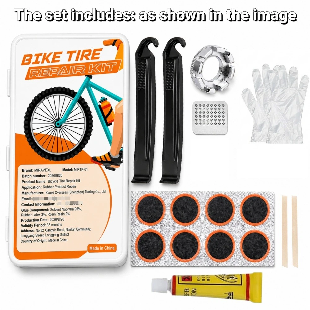 Fahrrad-Reifenreparaturset, Fahrradschlauch-Reparaturset, Metallraspel und Reifenheber, Fahrrad-Patchset