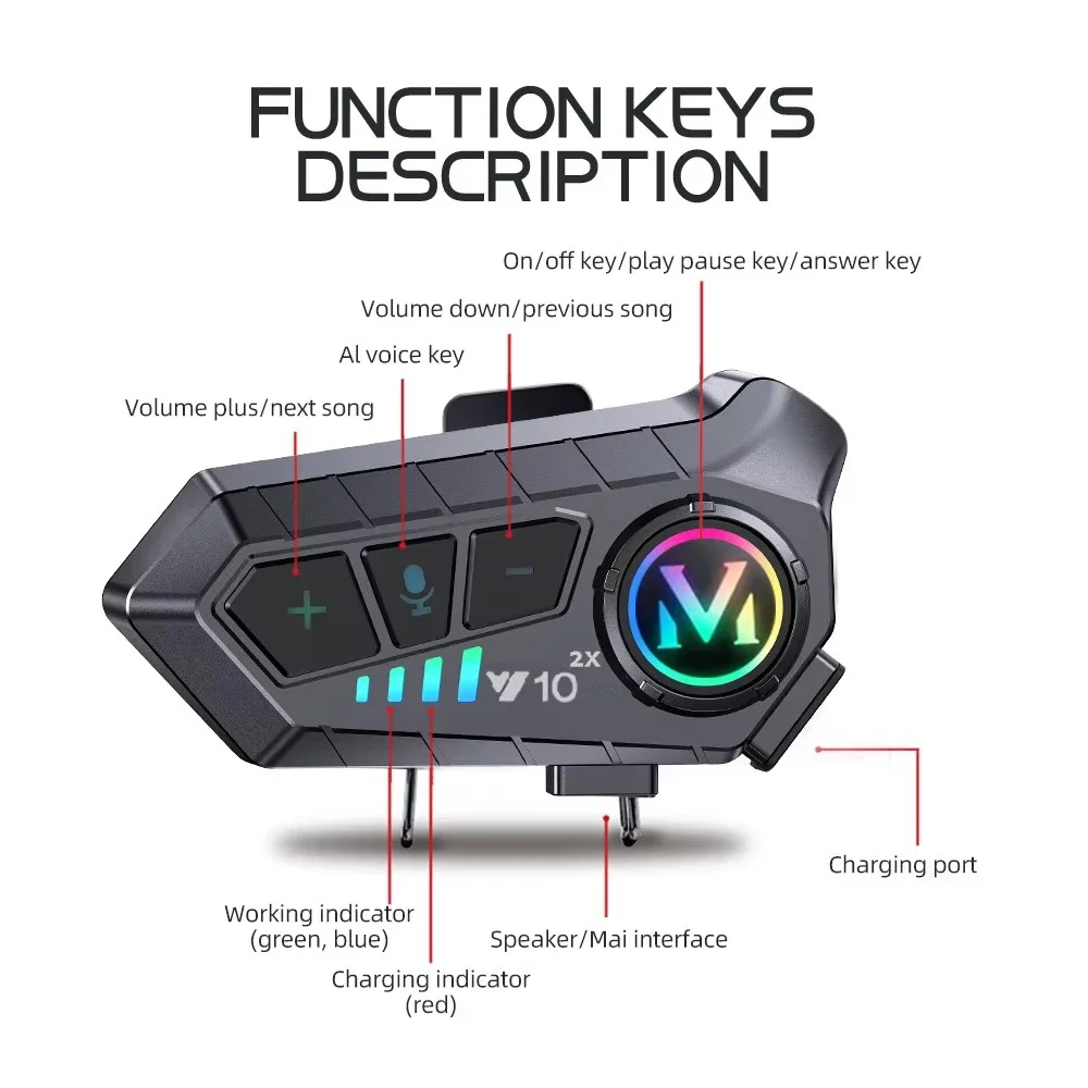 Kabelloses Motorradhelm-Bluetooth-Intercom-Headset 300m – Image 6