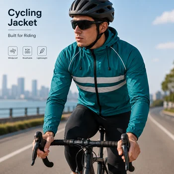Leichte Fahrrad-Windjacke für Herren und Damen, Wasserdichte & Winddichte Reflektierende Kapuzenjacke