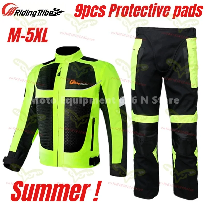 Sommerliche Atmungsaktive Motorradjacke für Herren und Damen mit 9-teiligem Schutzpolster-Set für Nachtfahrten