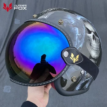 Universelles Motorradhelm-Visier Retro Motorradhelm-Windschutzscheibe Winddichtes Halbhelm-Visier mit Riemen