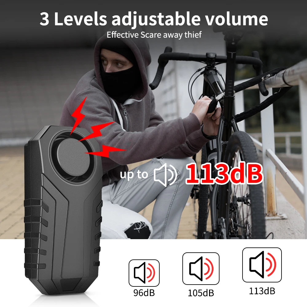 Fahrrad-Diebstahlalarm, kabellose Fernbedienung, wasserdicht – Immagine 4