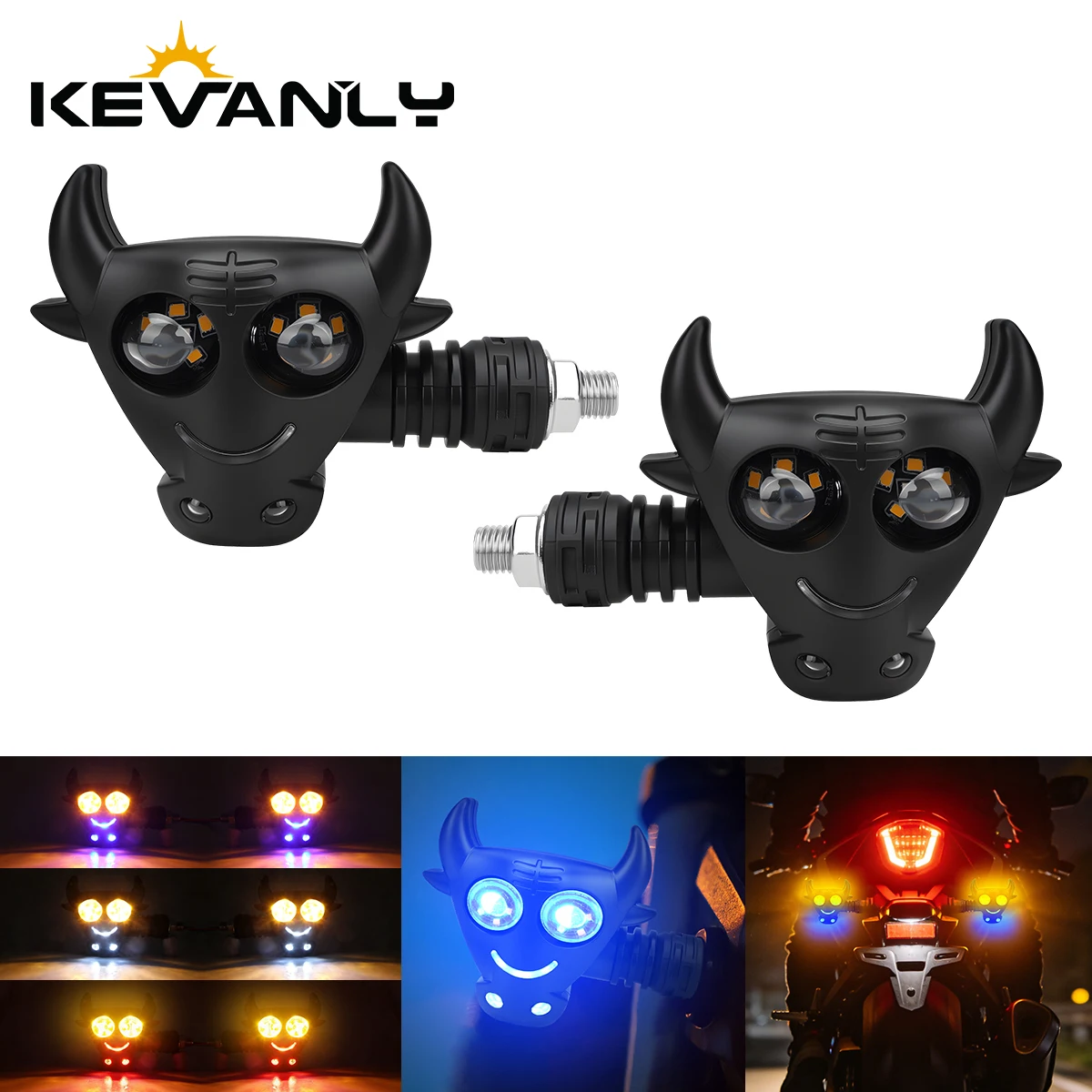 Motorrad LED-Blinker im Stierkopf-Design, Fließende Richtungsanzeiger, Heck-Bremsleuchte