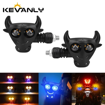 Motorrad LED-Blinker im Stierkopf-Design, Fließende Richtungsanzeiger, Heck-Bremsleuchte
