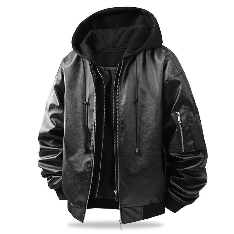 Herren Motorradjacke mit Kapuze Winter Bomberjacke Lederjacken Vintage Chaqueta Motorradjacke Herren Casual