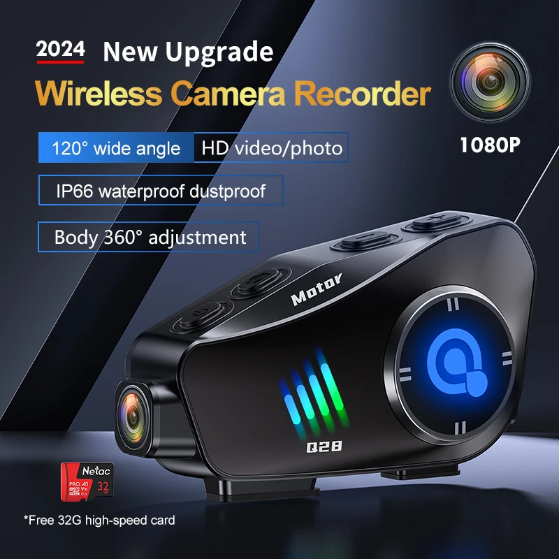 Q28 Motorradhelm Bluetooth-Intercom RGB-Licht Moto-Helm-Headset Freisprechfunktion Wasserdichtes FM-Radio