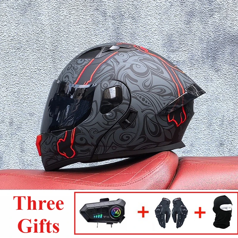 Motorrad Professionelle Racing Flip Up Helm ABS Material Modulare Dual Objektiv Bluetooth Helme DOT