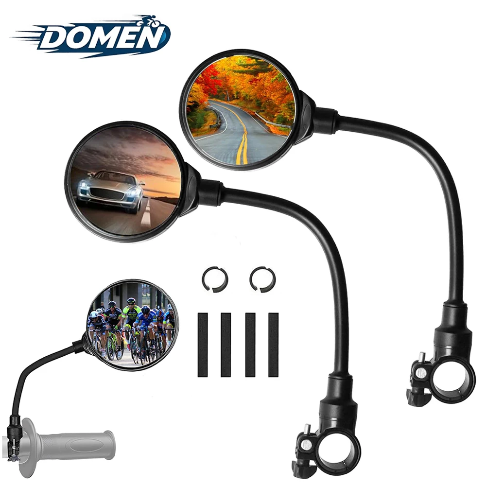 DOMEN Fahrrad-Rückspiegel, Lenkerspiegel, 360° drehbar, für Fahrrad, Motorrad, biegsamer Schlauch