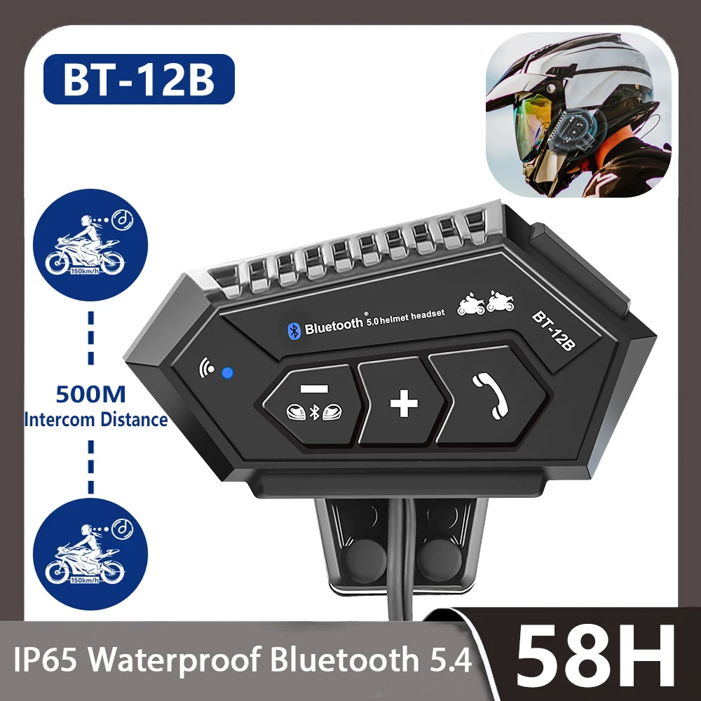 BT12B 2 Stück Motorradhelm-Intercom-Headset 500M 1000mAh Wasserdichtes Stereo Bluetooth Kabelloses