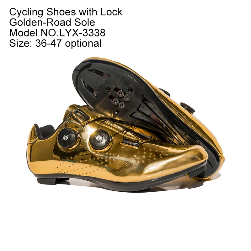Goldene Fahrradschuhe MTB Rennrad-Sohle Fahrrad-Lockschuhe Gold Silber Zweifarbig Hartsolige Radsportschuhe