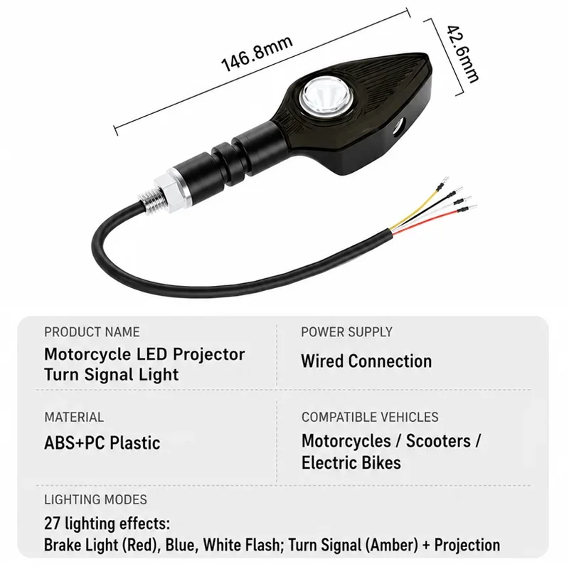 Motorrad-Blinker LED-Umgebungsleuchte mit Projektion Wasserdichtes – Bild 6