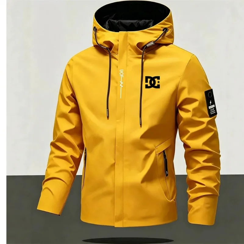 Herren-Fahrradjacke, wasserdicht, leicht, mit Kapuze, bedruckt, urbaner Windbreaker, zum Wandern, lässig