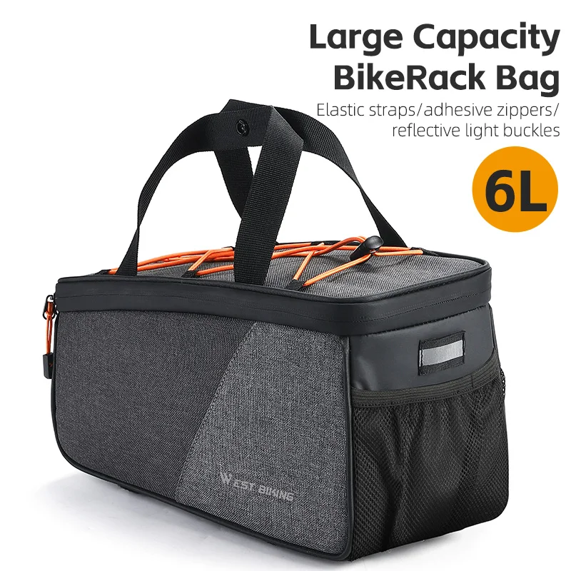 WEST BIKING 6L Robuste Fahrrad-Gepäckträgertasche mit Mehrfach-Taschen, Netzstoff und Elastischem Gurt