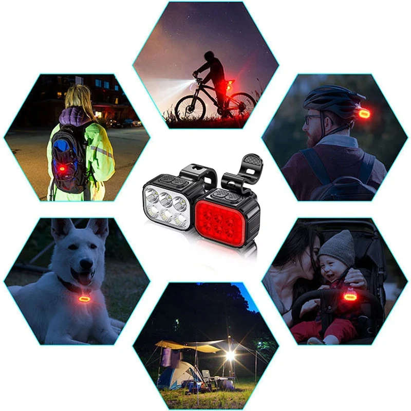 Fahrradlicht-Set, USB wiederaufladbar, für Mountainbike, Rennrad – Bild 4
