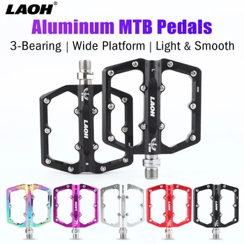 LAOH 3-Lager CNC-Aluminium-MTB-Pedale, breite Plattform, rutschfeste, ultraleichte Flachpedale für MTB, BMX