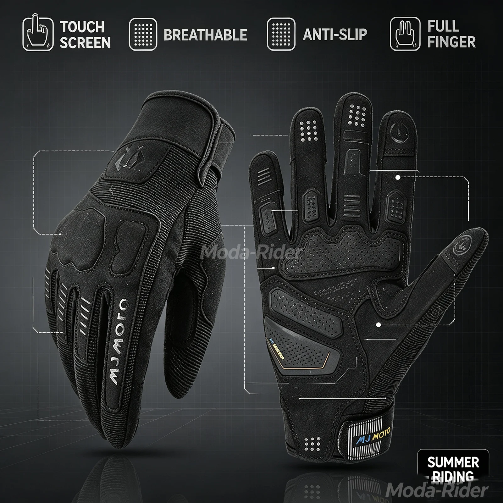 Sommer-Motorradhandschuhe, Touchscreen, atmungsaktiv – Bild 5