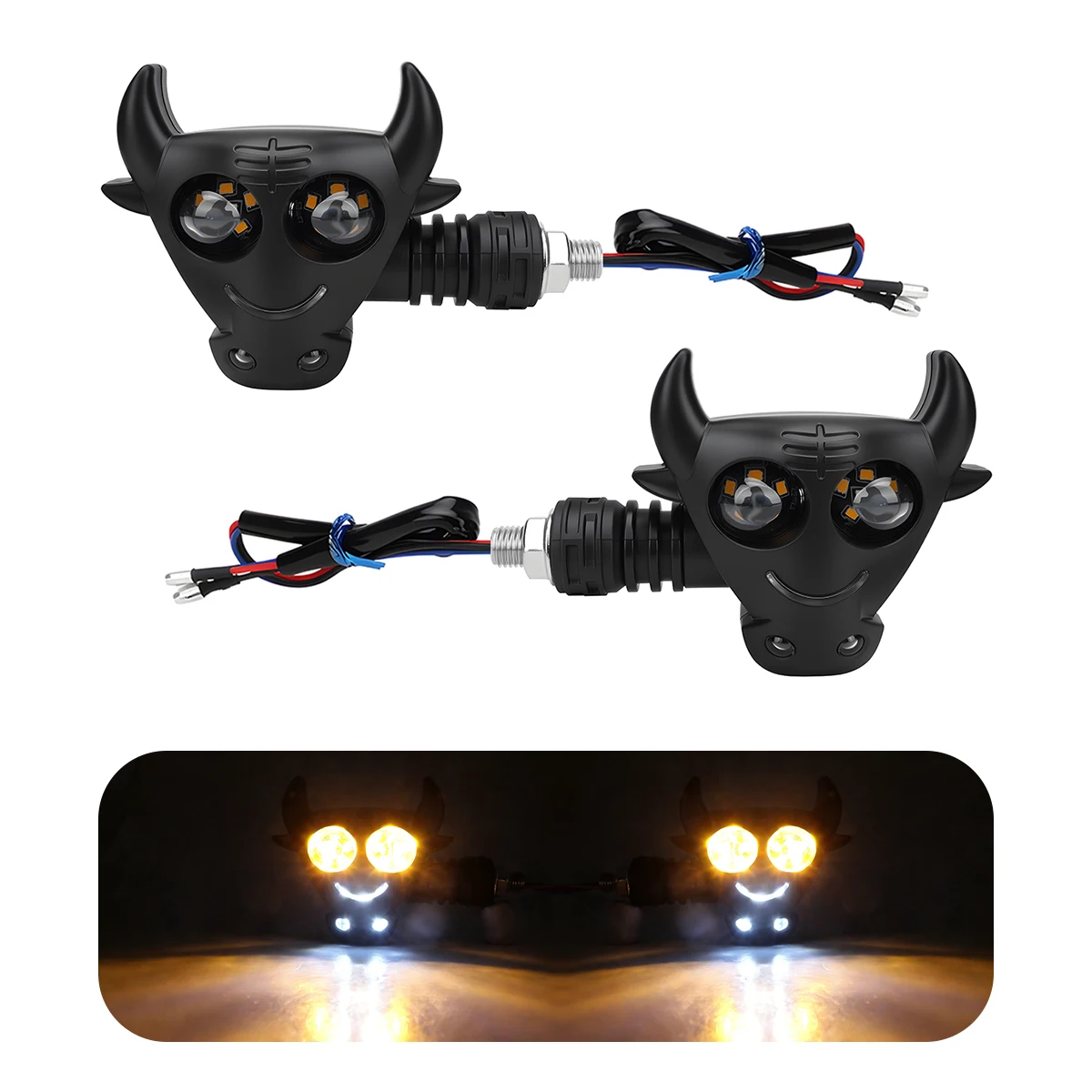 Motorrad LED-Blinker im Stierkopf-Design, Fließende Richtungsanzeiger, Heck-Bremsleuchte