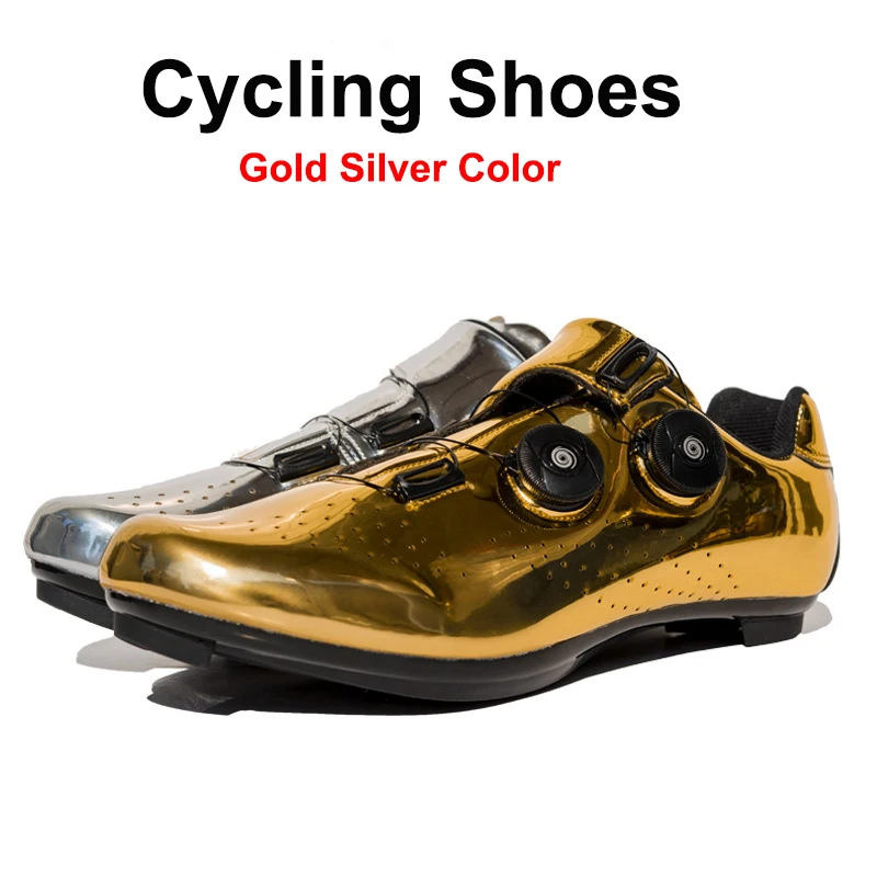 Goldene Fahrradschuhe MTB Rennrad-Sohle Fahrrad-Lockschuhe Gold Silber Zweifarbig Hartsolige Radsportschuhe