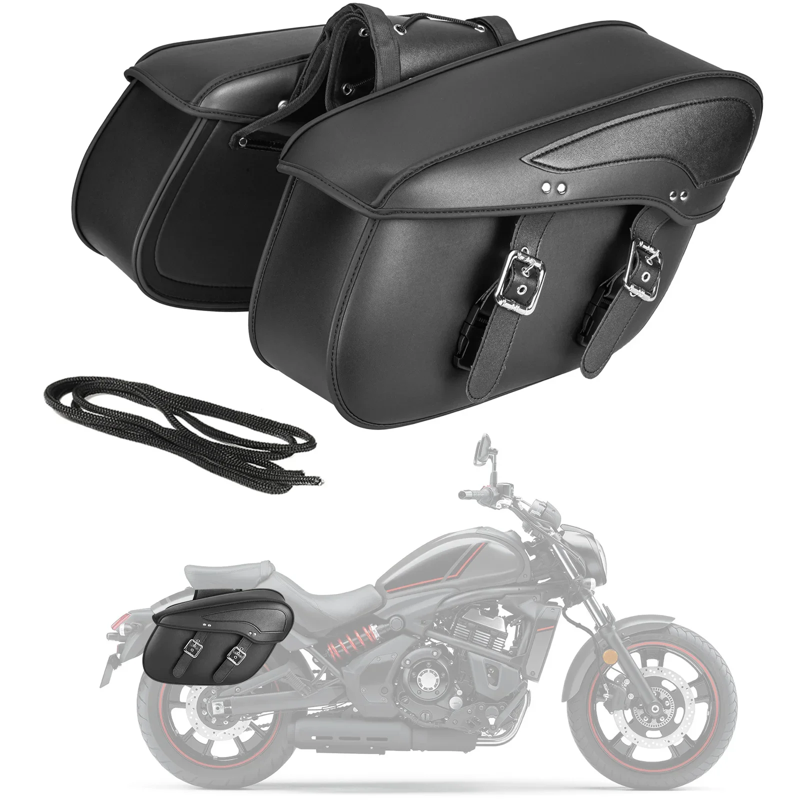 Universal Motorrad Satteltaschen 43x15x26cm Große Kapazität Kunstleder Wasserdichte Hinten Seite (2 Stück)