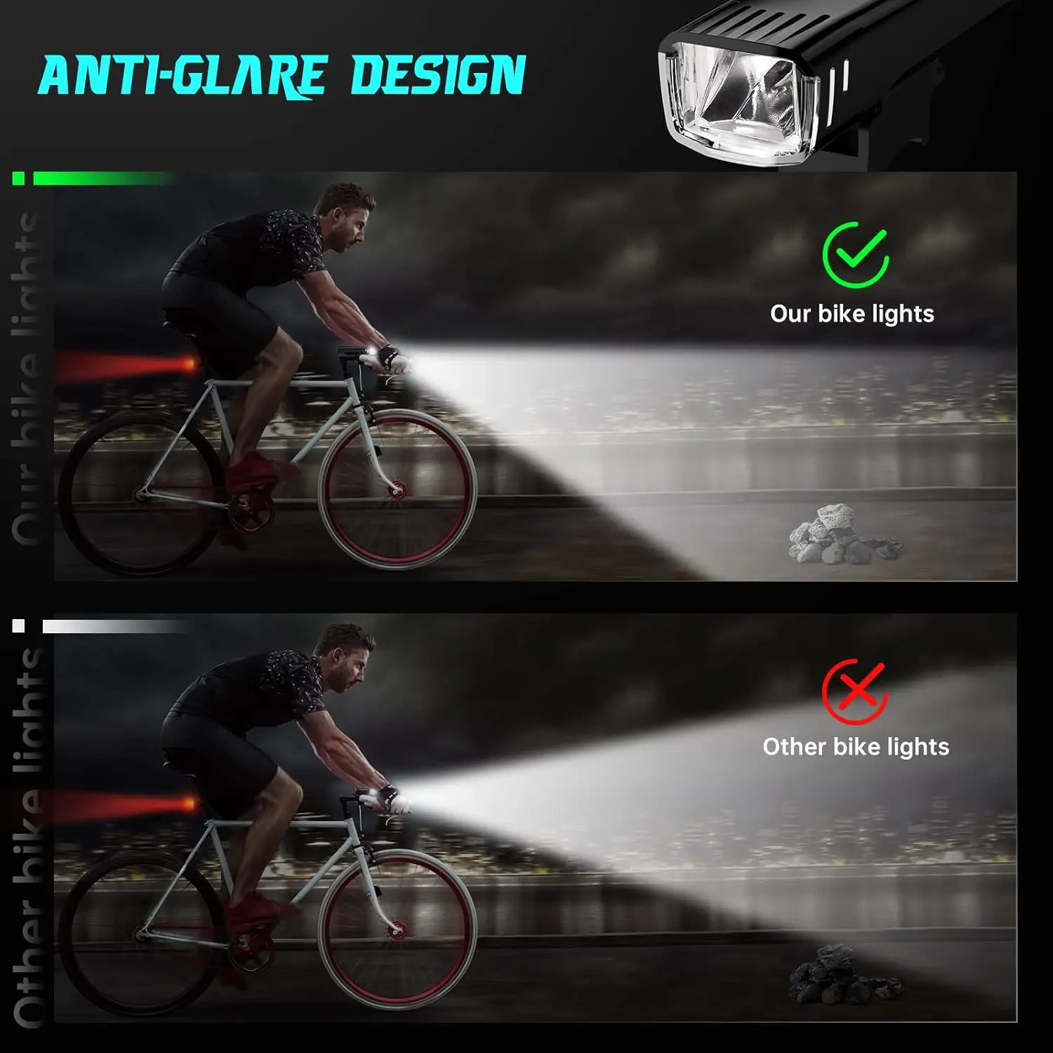 Ultrahelles, über USB wiederaufladbares Fahrrad-Vorderlicht (2 Stück) – Bild 2