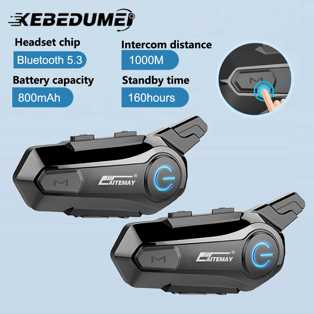 1/2x Bluetooth Motorradhelm-Intercom-Headsets V5.3 Intercomunicador Moto Musik-Sharing 1000M