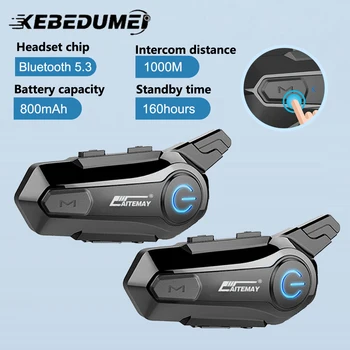 1/2x Bluetooth Motorradhelm-Intercom-Headsets V5.3 Intercomunicador Moto Musik-Sharing 1000M