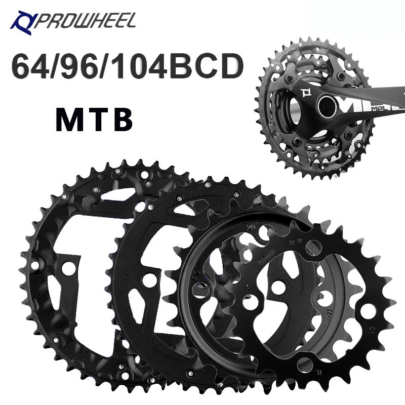 PROWHEEL MTB Fahrradkettenblatt 64/96/104BCD Kettenrad Stahl/Legierung Zahnplatte 3x8/9/10/11S