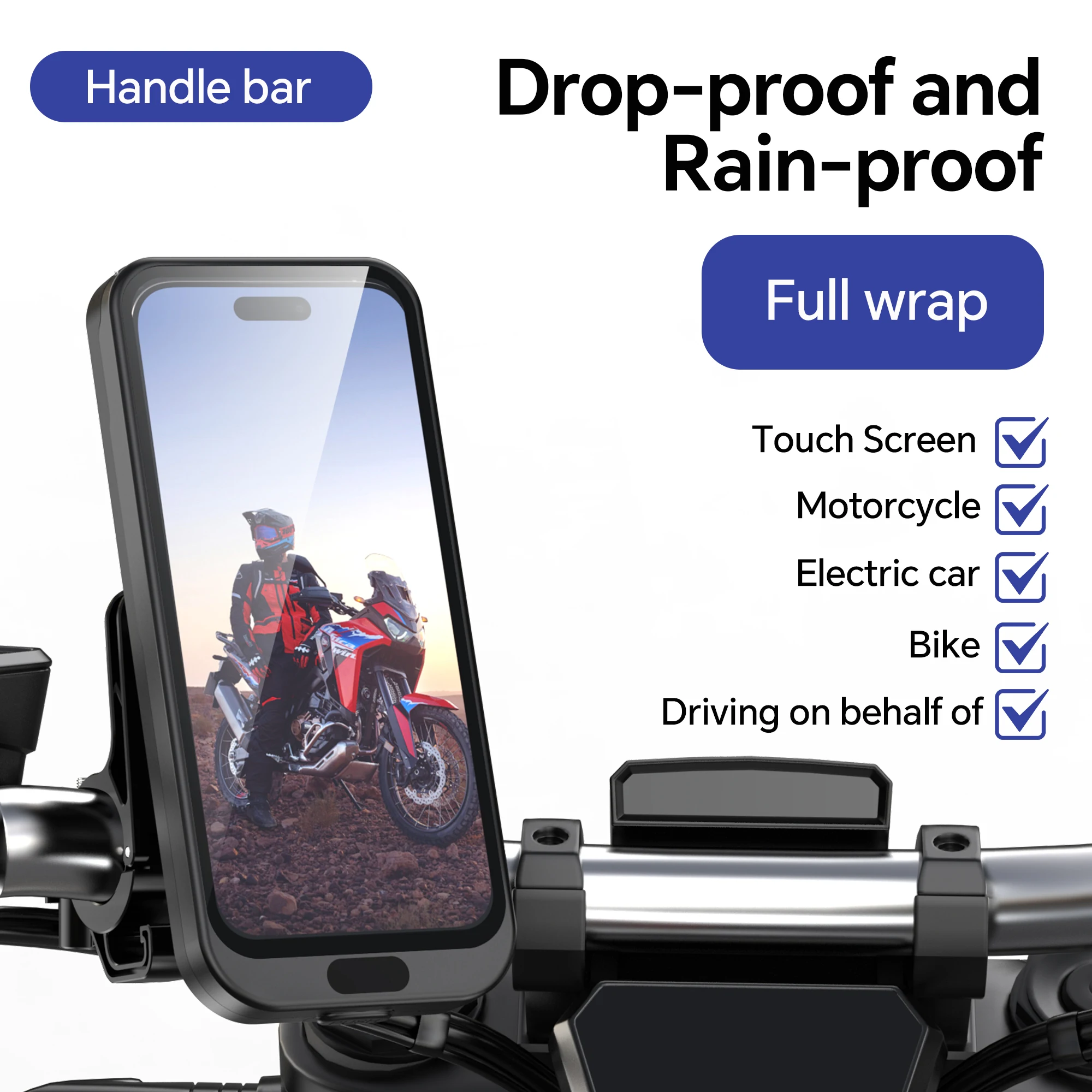 Motorrad-Fahrrad-Handyhalterung, wasserdicht, Touchscreen-fähig – Immagine 3