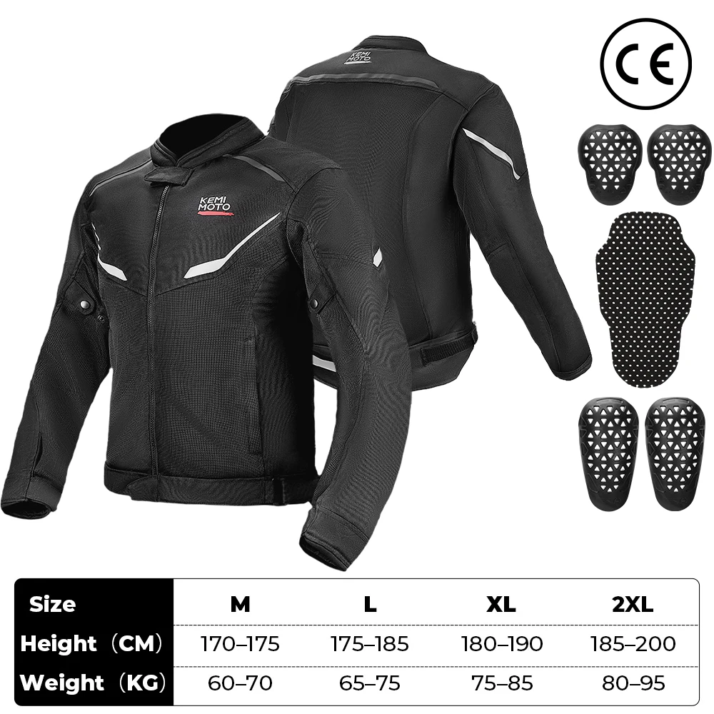 Motorrad-Reitjacke für Herren, atmungsaktiv, Sommerkleidung, integrierte CE-Schutzausrüstung, weiches Mesh
