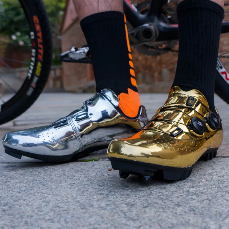 Goldene Fahrradschuhe MTB Rennrad-Sohle Fahrrad-Lockschuhe Gold Silber – Immagine 5