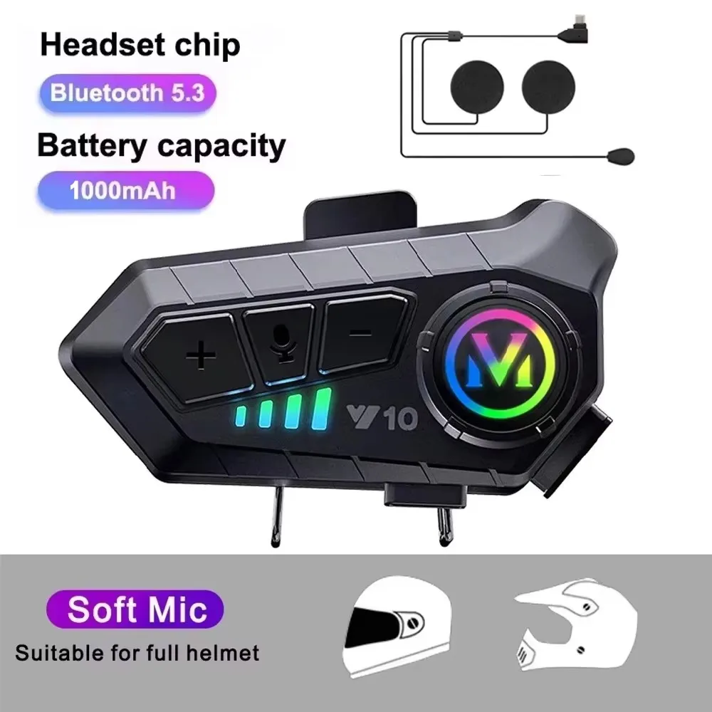 V5.3 Motorradhelm-Headset Bluetooth-Kopfhörer Sprachsteuerung Kabelloses Freisprechsystem Ohrhörer IPx6