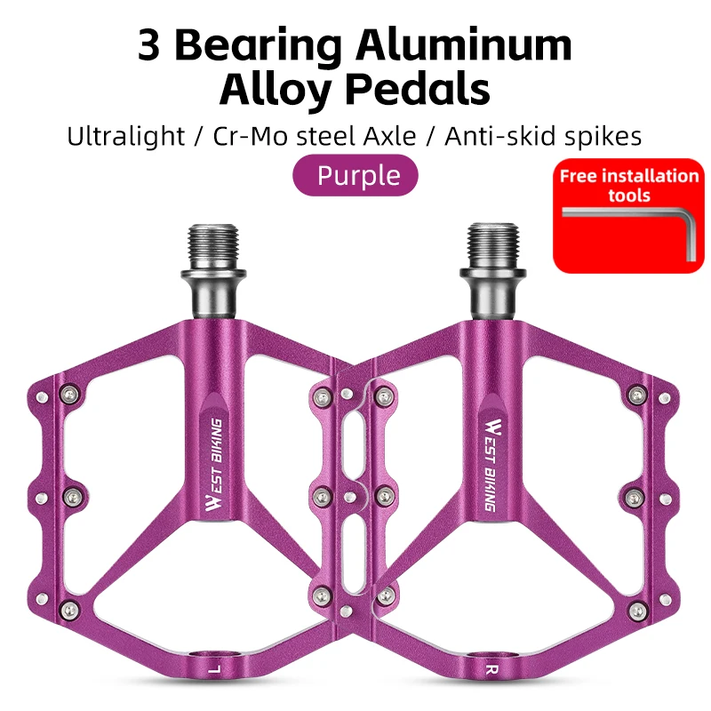 WEST BIKING MTB-Fahrradpedale, 3 Lager, Aluminiumlegierung, ultraleichte flache Pedale, verbreitert