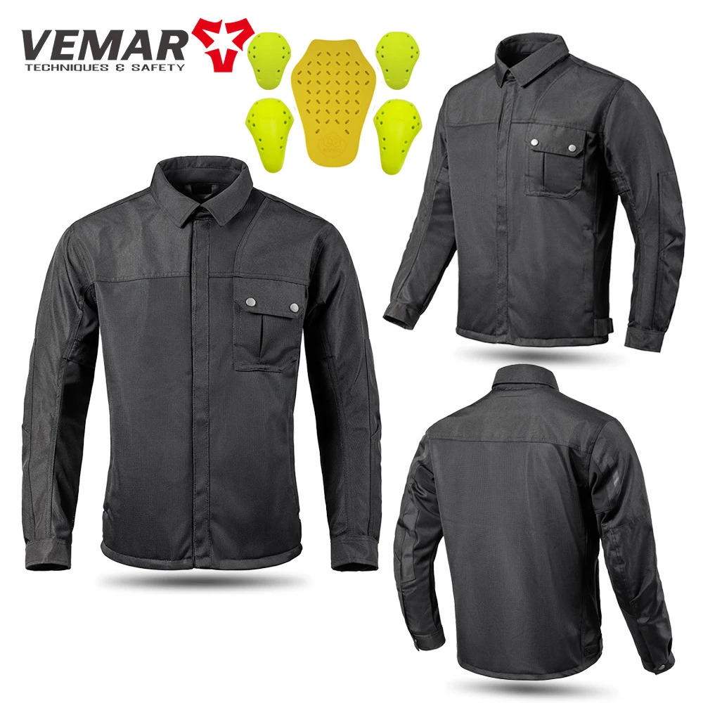 VEMAR Männer Motorrad Jacke Neue Verbesserte Sommer Atmungsaktive Jacke CE Schutz Retro Schwarz Motorrad