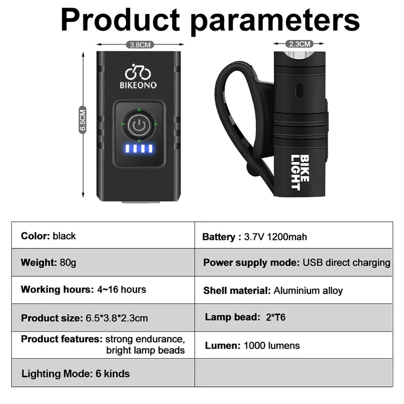 Fahrrad Licht USB Aufladbare MTB Front Lampe Scheinwerfer Taschenlampe – Bild 5