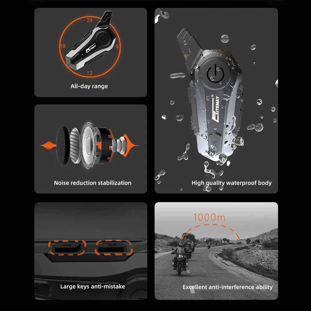 Bluetooth Kopfhörer Motorrad Helm Intercom Headset 1000 M Für 2 Fahrer – Immagine 6